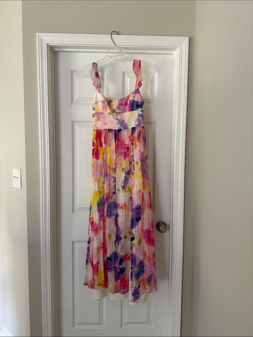 Amanda Uprichard Cream Lined Floral Dress with Pink & Purple Accents